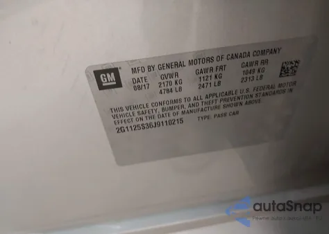 2018 Chevrolet Impala 2Lz из США, поврежденный, VIN 2G1125S36J9110215